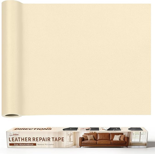 ONine Leather Repair Tape,Self Adhesive Leather Repair Patch,Leather Patches for Furniture,Sofa,Car Seats,Office Chair. Vinyl Repair Kit 16x48in(White Khaki)