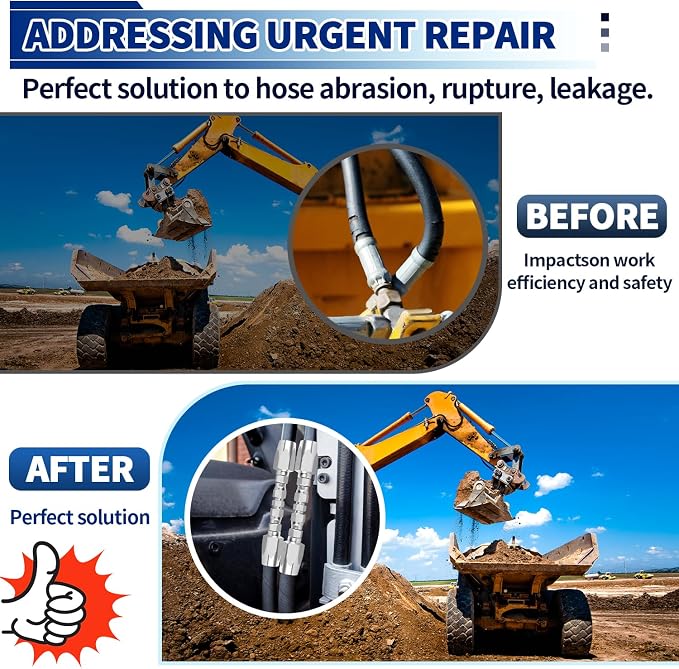 Hydraulic Hose Repair Kit, 3/8'' Hydraulic Hose Field Repair Kit, 2pcs Reusable Tool Heavy Duty Galvanized Carbon Steel Fittings