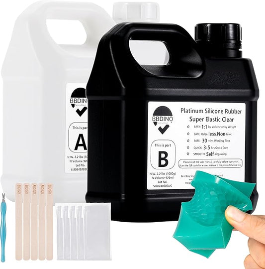 BBDINO Silicone Mold Making Kit Super Elastic Liquid Silicon for Molds Making 70.6 oz, Fast Cure Soft Mould Maker Silicone Rubber for Casting with Resin/Silicone/Jewelry/Soap/Wax/Plaster