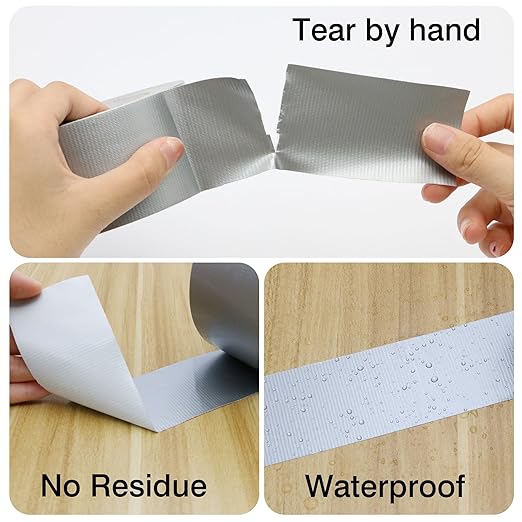 Heavy Duty Duct Tape 2 Inch X 33 Yards, 8.5 Mil Thickness, Multi Purpose Silver Grey Duct Tape, No Residue, Waterproof and Tear by Hand - for Repairs, Industrial, Professional Use