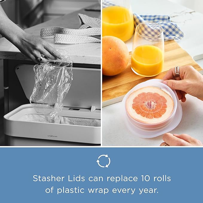 Stasher Premium Reusable Silicone Stretch Lids, Clear, 3pk of 2.5” Lids, Airtight Seal, Food Container Covers, BPA Free, Leak-free, Dishwasher Safe, Microwave Safe, Eco-Friendly