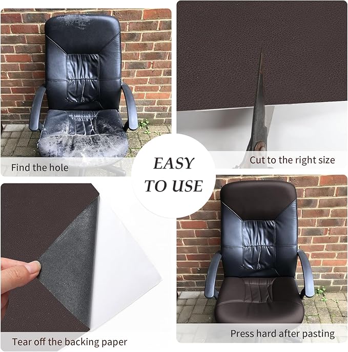 CHEIGHY Leather Repair Kit for Furniture - Advanced PU, Strong Self Adhesive Leather Repair Patch for Couches 17X157 inch Vinyl Repair Tape for Car Seat Upholstery Sofa Office Chair, Brown