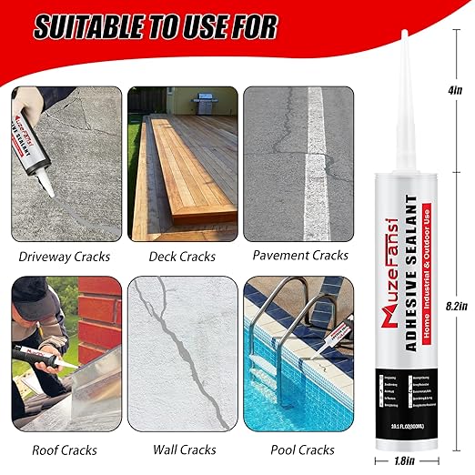 6 Pack Concrete Crack Filler, Self-Leveling Cement Crack Filler Waterproof Silicone Sealant, Flexible Magic Crack Repair for Concrete, 10.1 fl. oz,Gray