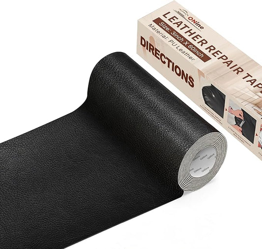 ONine Leather Repair Tape,Self Adhesive Leather Repair Patch,Leather Patches for Furniture,Sofa,Car Seats,Office Chair. Vinyl Repair Kit 3x60in (Black)