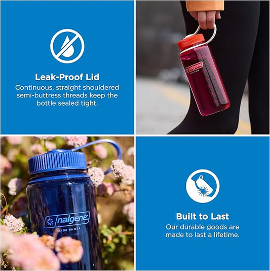 Nalgene 16 oz Wide Mouth Water Bottle | Slim Cup Holder Size, BPA-Free, Durable & Leak Proof, Lightweight Travel Bottle, Denim