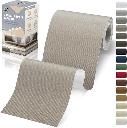 OAZ 4 x 79 inch Canvas Repair Patches Fabric Patch Self-Adhesive Canvas Repair Tape Waterproof Outdoor Gear Patch Kit for Boat Cover Awning Sofa Chair Couch Tent Bag (Ivory Gray)