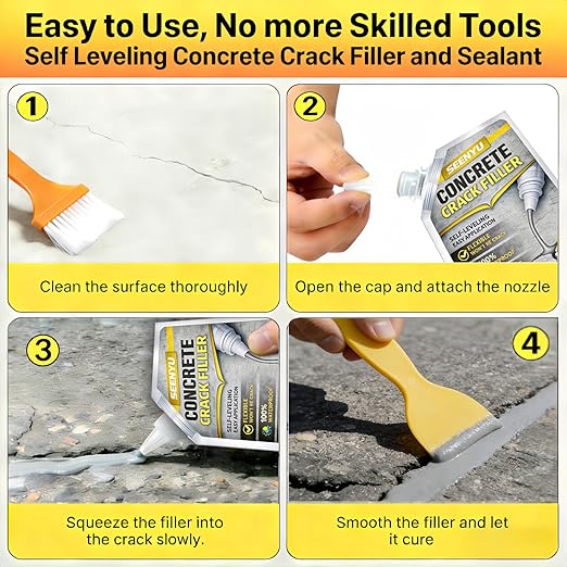 Concrete Cement Crack Filler Self-Leveling Sealant, Waterproof Fast-Drying Concrete Sealer Repair, Flexible Easy DIY Crack Seal Gule for Driveway, Sidewalk, Patio, Garage Floor, Asphalt - 1PACK
