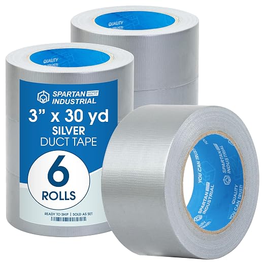 Spartan Industrial - 3" X 30 yd Silver Water-Resistant Tape - 6 Heavy-Duty Duct Tape Rolls for Indoor and Outdoor Use - No Residue, 9 Mil