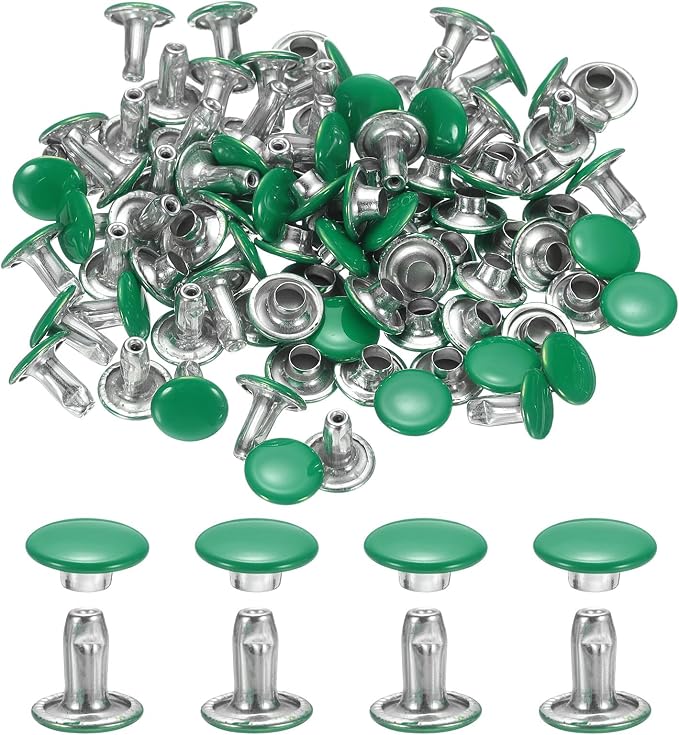 uxcell 120Set Leather Rivets, 8mm Double Cap Rivet Tubular Metal Studs Repairs Decoration Craft Accessories for Repair Decorate Leather Craft Belt Bag Shoes Purse Belts, Green