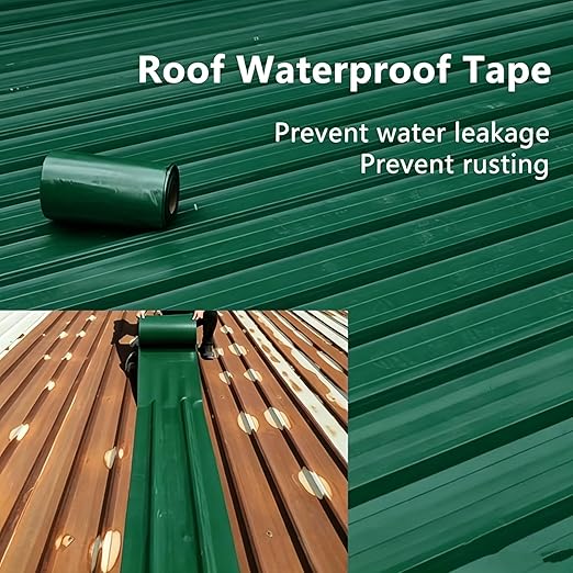 Waterproof Sealant Tape Self Adhesive Rubberized Asphalt Tape for RV Roof Metal Roof Corrugated Roof Leak Repair UV Resistant Heavy Duty Waterproofing Membrane (Green, 7.874in*196.85in)