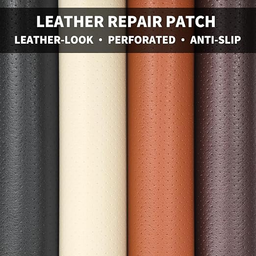 JuCheng Breathable Perforated Self-Adhesive Leather Repair Patch for Furniture, Couches, Car Seats, Office Chairs Faux Leather & Vinyl Repair Kit (Beige, 17x79inch)