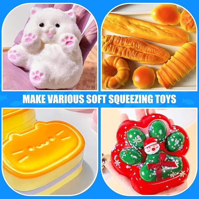 Liquid Silicone for Squishy Maker 18oz, Super Soft Silicone Rubber for Making Taba Squishy, Cat Paw Casting, Bear, Fast Cure All-in-One Kit, A Stress Relief Gifts for Beginners or DIY Enthusiasts