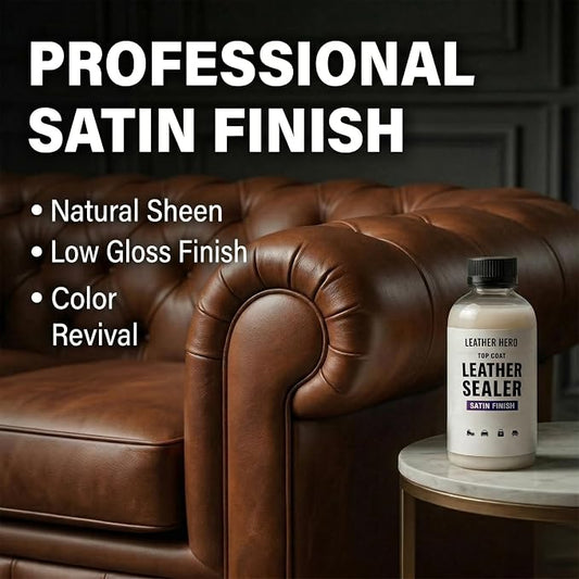 Leather Hero Top Coat – Leather Sealant & Protective Finish for Dye, Paint, Car Seats, Shoes & More – Scratch-Resistant Color Restorer with Applicator – 4oz(Satin Finish)