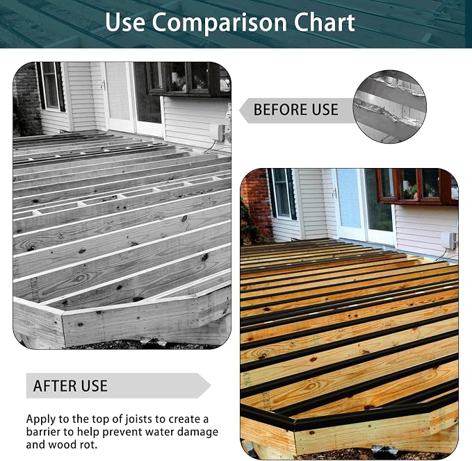 Dongxw 12 Packs Deck Joist Tape, 2" x 50' Waterproof Butyl Joist Tape for Decking 2inch, Flashing Tape Self-Adhesive Joist Tapes for Decks Beams Extend Wood Deck Life