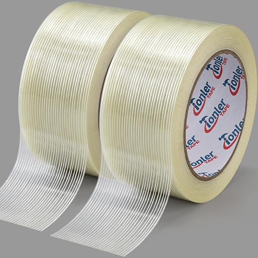 Heavy Duty Filament Strapping Tape 2 Rolls 2 x 35 Yds, Waterproof Weatherproof Strong Adhesive Tape for Shipping, Pallet Securing and Industrial Bundling