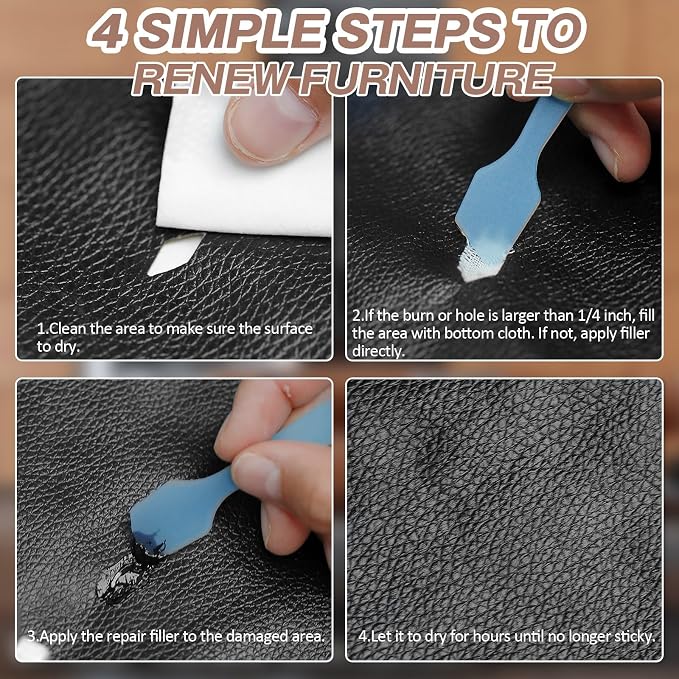 SEISSO Brown Leather Repair Kit for Furniture, Vinyl Couch Repair Kit for Sofa，Restores Any Material, Bonded, Pleather, for Scratch, Tears, Burn Holes with Super Easy Instructions (5 Colors)