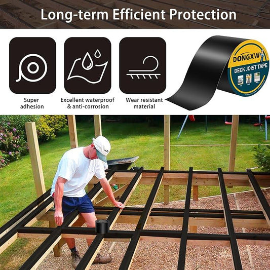 Dongxw Joist Tape for Decking, 4" X 50' Waterproof Butyl Tape Deck Joist Flashing Tape for Joists and Beams (2 Rolls)