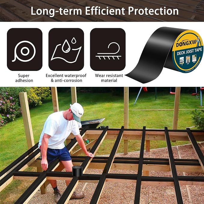 Dongxw Joist Tape for Decking, 1 Roll 4" X 50' Waterproof Butyl Tape Deck Joist Flashing Tape for Joists and Beams