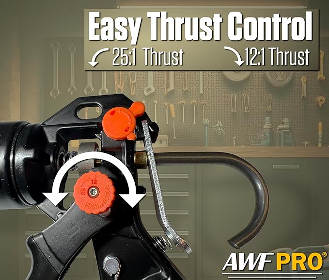 AWF PRO 10 oz Dual Thrust Caulk Gun, 25:1 or 12:1 Thrust Ratio, No Drip, Rotating Barrel, Comfort Grip, with Built-In Puncture Tool, Pack of 6