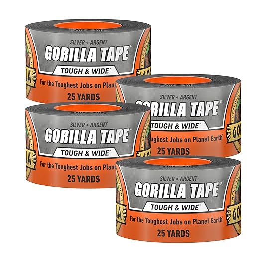 Gorilla Tape Tough & Wide, Silver Tape, 2.88" x 25 yd (Pack of 4) - Heavy Duty and Weather Resistant for Indoor or Outdoor