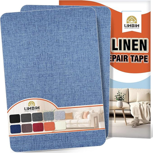 Linen Fabric Repair Tape 2 Pcs 8x12 Inch, Self Adhesive Couch Patch Repair Fabric Tape for Furniture, Linen Patch Kit for Couch, Carpet, Upholstery, Chair, Sofa, Cushion, Bag (Blue)