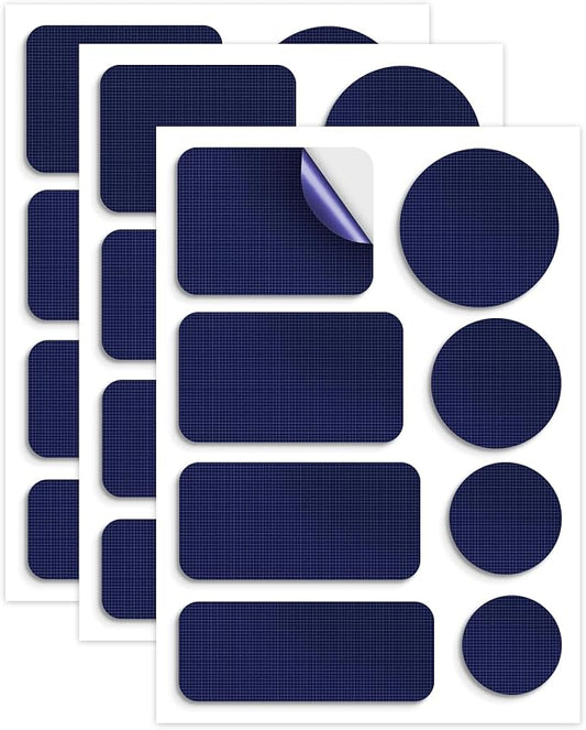 Waterproof Self-Adhesive Nylon Patches for Tent Repair Kit, 24pcs Outdoor Gear Tenacious Repair Tape, Fabric Patches for Clothes, Down Puffer Jacket, Tent, Sleeping Bag, Backpack, Navy Blue