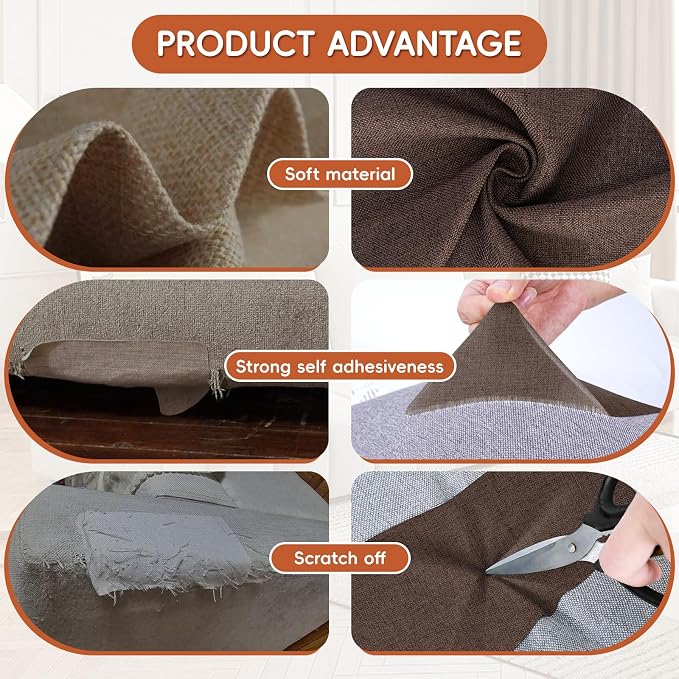 Linen Fabric Repair Tape 4x79 Inch, Self Adhesive Couch Patch Repair Fabric Tape for Furniture, Linen Patch Kit for Couch, Carpet, Upholstery, Chair, Sofa, Pillows, Bag (Coarse, Dark Brown)