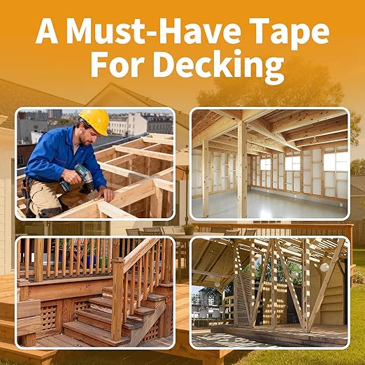 Deck Tape Joist 2 inch, Butyl Joist Tape for Decking 2''×50', Weather-Resistant and Waterproof Sealing Tape for Wood Decks Beams Roof, 4 Rolls(200FT Total)
