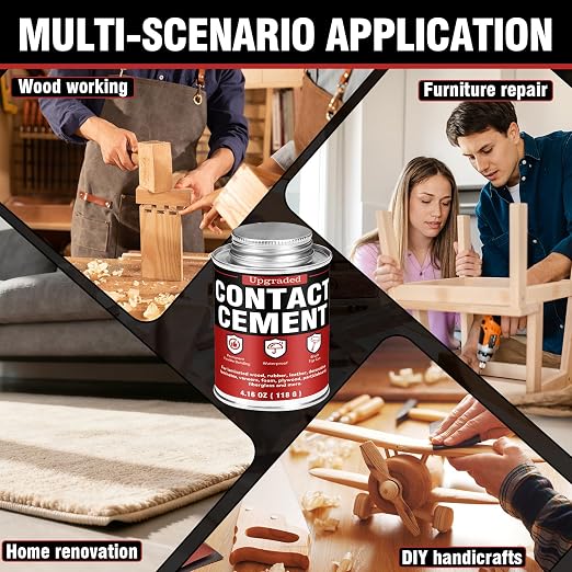 Contact Cement Adhesive 4.16 Oz, High Performance Neoprene Contact Adhesive with Brush, Flexible & Strong Bonding for Leather, Woodworking, Furniture Repairs and DIY Crafts(4.15oz)