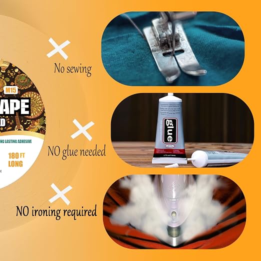 Fabric Tape M15 - Sticky Double-Sided Tape Strong Adhesive Cloth Leather Tape Press-on Tape, No Sewing or Ironing, Gluing, Alterations and Hemming - 4/5inch Wide 180FT Long