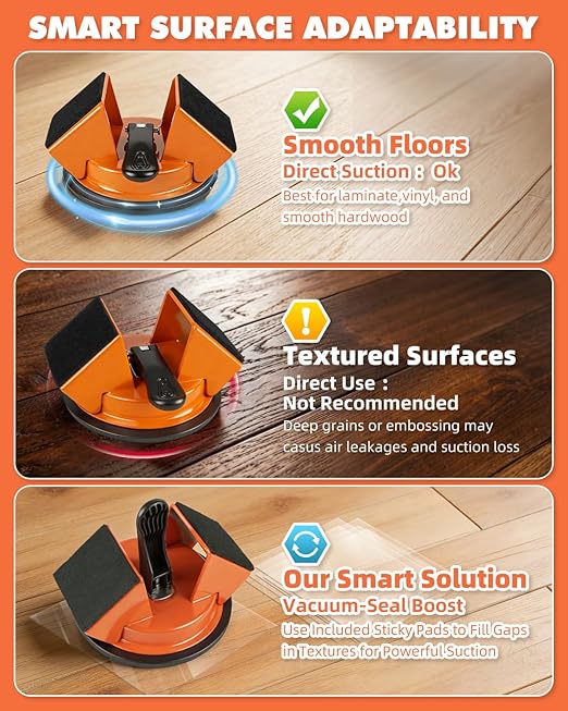 Floor Gap Fixer Tool Kit with Rubber Mallet, Dual 45° Striking Tool for Laminate & Vinyl Plank Flooring, Heavy Duty Suction Cup Set with 8 Sticky Pads & Gap Cleaning Brush