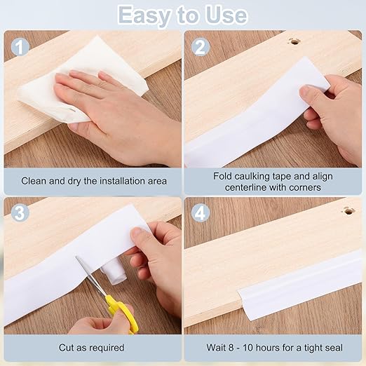 PATIKIL 1" x 6.6 ft Caulk Tape, Caulk Strips PVC Self Adhesive Caulking Tape Waterproof Edge Protectors for Bathroom Accessories Kitchen Countertop, White