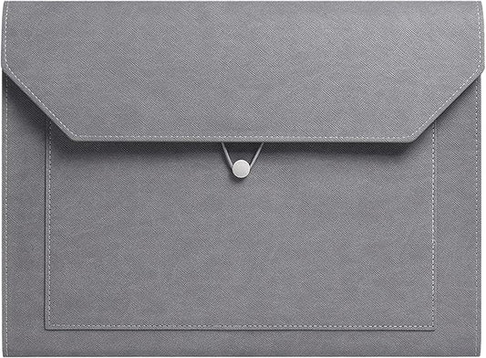 PU Leather A4 File Folder Document Holder 2 Pockets Portfolio Envelope Folder Case with Elastic String 3/4 Inch Expansion (Gray)