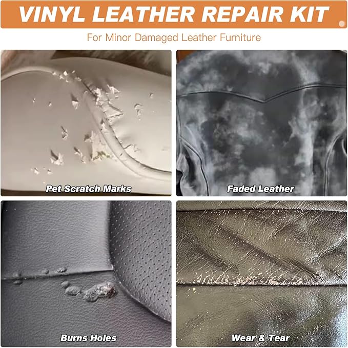 SEISSO Leather Repair Kit with Backing Fabric – 5 Color Leather & Vinyl Repair Kit for Couch, Sofa, Car Seats & Jackets, Fix Tears, Holes, Cracks, Scratches & Burn Holes, DIY Leather Repair (5 Colors)
