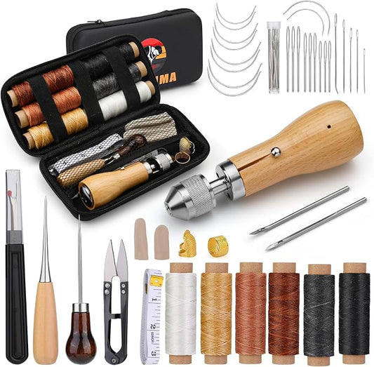 QMNNMA 40pcs Sewing Awl Kit with Bag, Portable Awl Tool Stitching with Instructions, Speedy Stitcher Sewing Awl Kit for DIY Leather Sewing Repair Craft