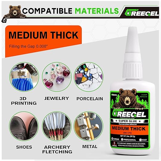 2 Oz Medium Thick Liquid Clear Super Glue + 3g Gel Glue, Cyanoacrylate Adhesive for Woodworking, Ceramic, Rubber, Metal, Glass, Model Making, 3D Printing, Crafts & Repairs