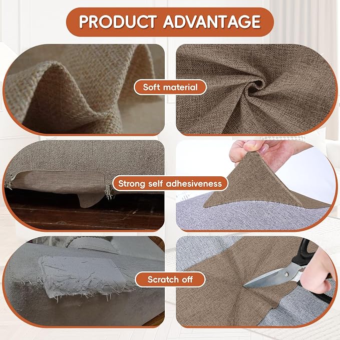 Linen Fabric Repair Tape 16x79 Inch, Self Adhesive Couch Patch Repair Fabric Tape for Furniture, Linen Patch Kit for Couch, Carpet, Upholstery, Chair, Sofa, Cushion, Bag (Light Brown)