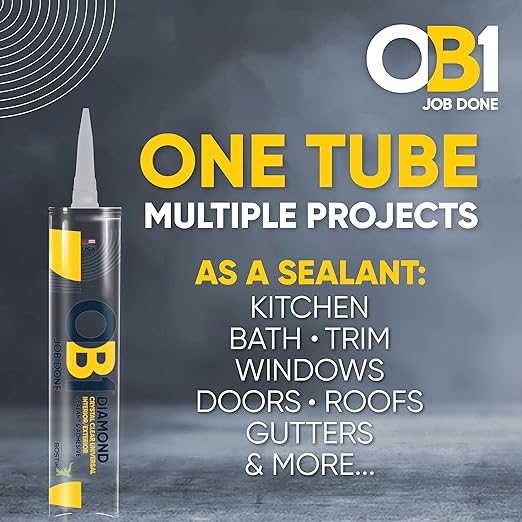 OB1 Universal Caulk Sealant & Adhesive Diamond Crystal Clear 10.1oz | Professional Grade Premium All-in-One Advanced Hybrid | Internal & External | Water Shrink Crack UV & Fade Resistant | 1 Cartridge