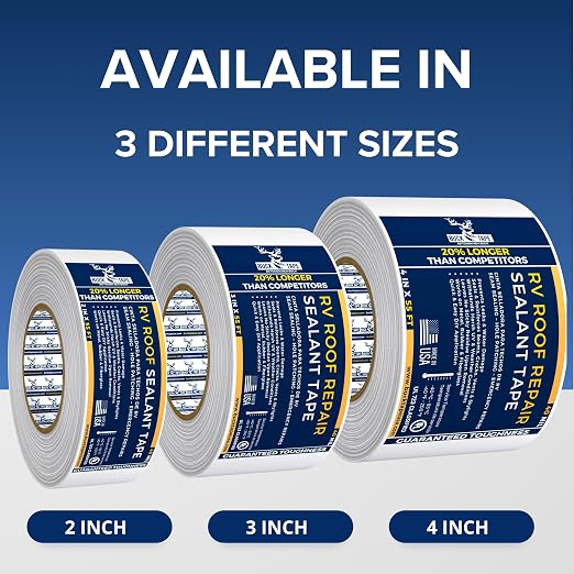 2 Pack Buck RV Roof Sealant Tape – 6 Inch x 55ft, 40 Mil – Waterproof RV Tape for Roof Repair, Seams, Skylights, Vents & Window Leaks on Camper, Trailer & Boat, UV Resistant & Weatherproof, White