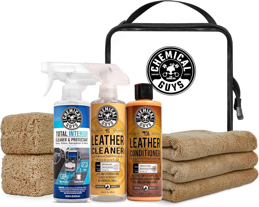 Chemical Guys Leather Cleaning And Conditioning Kit With Storage Bag Total Interior Cleaner Microfiber Towels And Applicators Giftable Car And Home Care Set