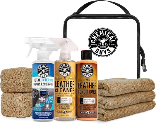 Chemical Guys Leather Cleaning And Conditioning Kit With Storage Bag Total Interior Cleaner Microfiber Towels And Applicators Giftable Car And Home Care Set