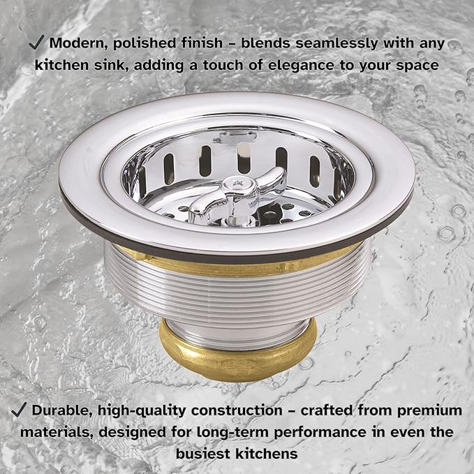 Westbrass A213-26 3-1/2" Wing Nut Twist Style Large Kitchen Sink Basket Strainer, Polished Chrome