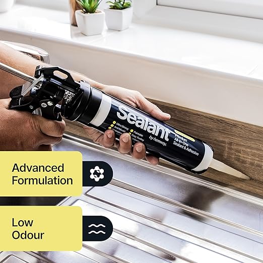 Light Gray Kitchen & Bathroom Sealant & Adhesive Hybrid Polymer | Superior to Silicone Caulk Sealant | Waterproof, Odorless, Paintable | Ideal for Around Bathtub, Shower, Kitchen - 300ml 1 Pack