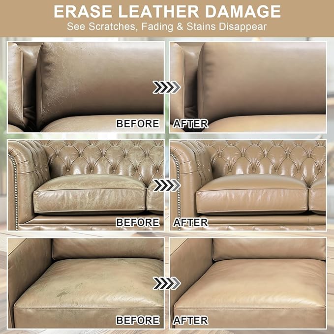 STARTSO WORLD 200Ml Leather Recoloring Balm with 100ML Leather Conditioner, Beige Leather Repair Kit for Furniture, Leather Dye, Leather Scratch Repair, Leather Couch Paint