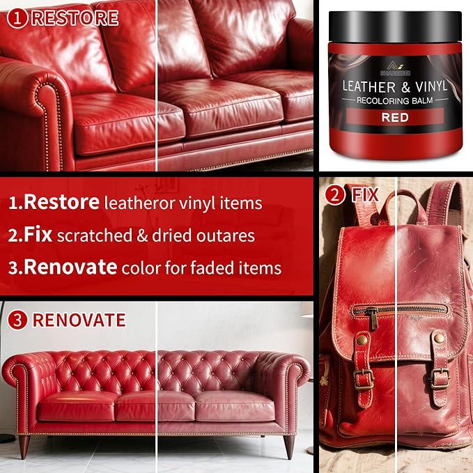 Leather Recoloring Balm and Leather Repair Kit for Furniture, Leather Dye for Couches, Car Seats, Leather Paint & Stain for Sofa, Chairs, Bags, and More