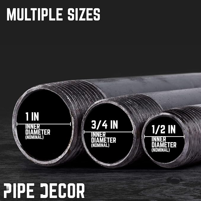 PIPE DÉCOR 1/2" x 2-1/2" Malleable Cast Iron Pipe Nipple, Pre Cut Connectors, Industrial Steel Grey Fits Standard Half Inch Black Threaded Pipes Nipples and Fittings, Vintage DIY Furniture, 10 Pack