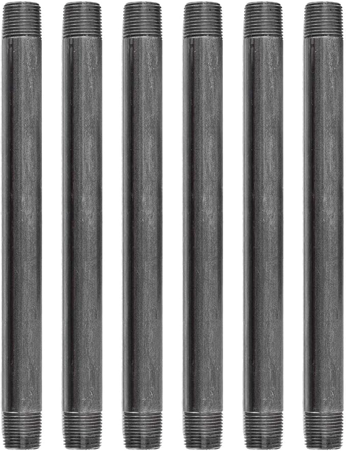 PIPE DÉCOR 1/2” x 42” Malleable Cast Iron Pipe Nipple, Pre-Cut Connectors, Industrial Steel Grey Fits Standard Half Inch Black Threaded Pipes Nipples and Fittings, Build Vintage DIY Furniture, 4 Pack