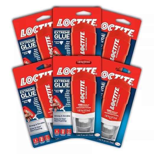 Loctite Extreme Glue, Clear, 1.62 fl oz Tube, 6 Pack - Strong All Purpose Glue for Wood, Metal, Leather, Crafts & Repair, Pastic, & More