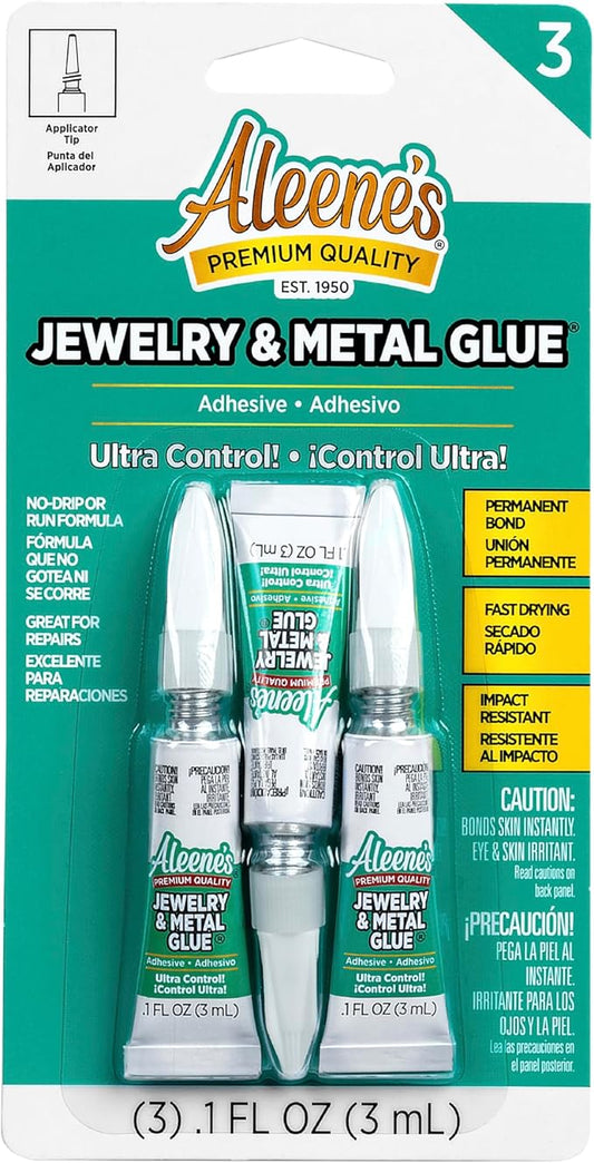 Aleene's Jewelry & Metal Glue, 0.1 oz 3-Pack - Instant Adhesive, Permanent Bond, Waterproof, Dries Clear, Ideal for Repairs and Jewelry Making