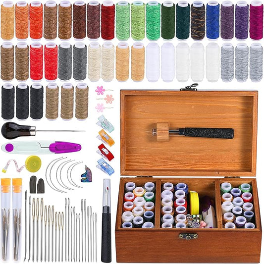 BUTUZE Sewing Kit, Leather Sewing Kit, Upholstery Repair Kit, Leather Sewing Tools with Large-Eye Stitching Needles, Waxed Thread, Leather Stitching Kit for DIY Leather Craft